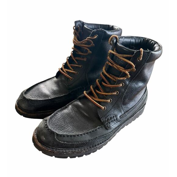 Polo Ralph Lauren Men’s Leather Boots Black Willingcott Flannel Lined 10D Grunge